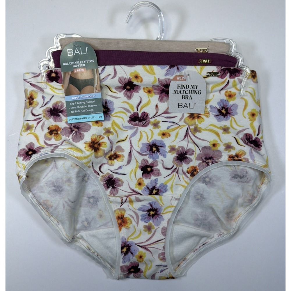 Bali Breathable Cotton Hi-Cut Panty Wicking Floral Multi Tan 3 Pack DFLEH3 S/5